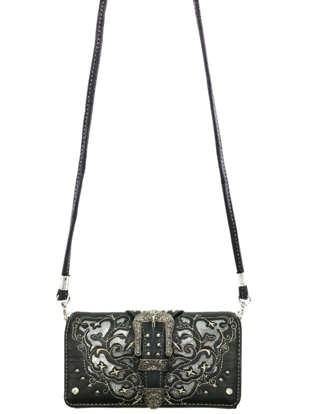 Western Rhinestone Laser Cut Buckle Crossbody/Wallet NWT